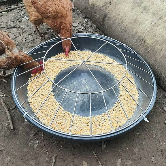 PpgejGEK Large Capacity Round Automatic Poultry Feeder, Spill Proof with Metal Mesh Cover, 30 cm (12 in) Diameter Polyethylene Trough for Chickens Birds