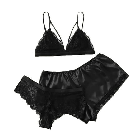 

CALAFEBILA Fashion Gift Women Fashion Sexy Lace Lingerie Three Piece Suit Intimates Sleepwear Underwear