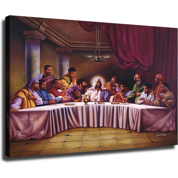African American Jesus Last Supper Tin Sign 8x12 in Religious Vintage Metal Wall Decor