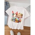 thumbnail image 2 of Camiseta informal de manga corta con estampado floral elástico - Diseño de conejito y huevo de Pascua para mujer - Perfecta para uso diario en primavera y verano. Camiseta para adultos, hombres, mujer, 2 of 6
