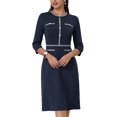 thumbnail image 1 of INSPIRE CHIC Women's A-Line Dress Contrast Color Wear-to-Work Tweed Trim Dresses 2XL Navy Blue, 1 of 6