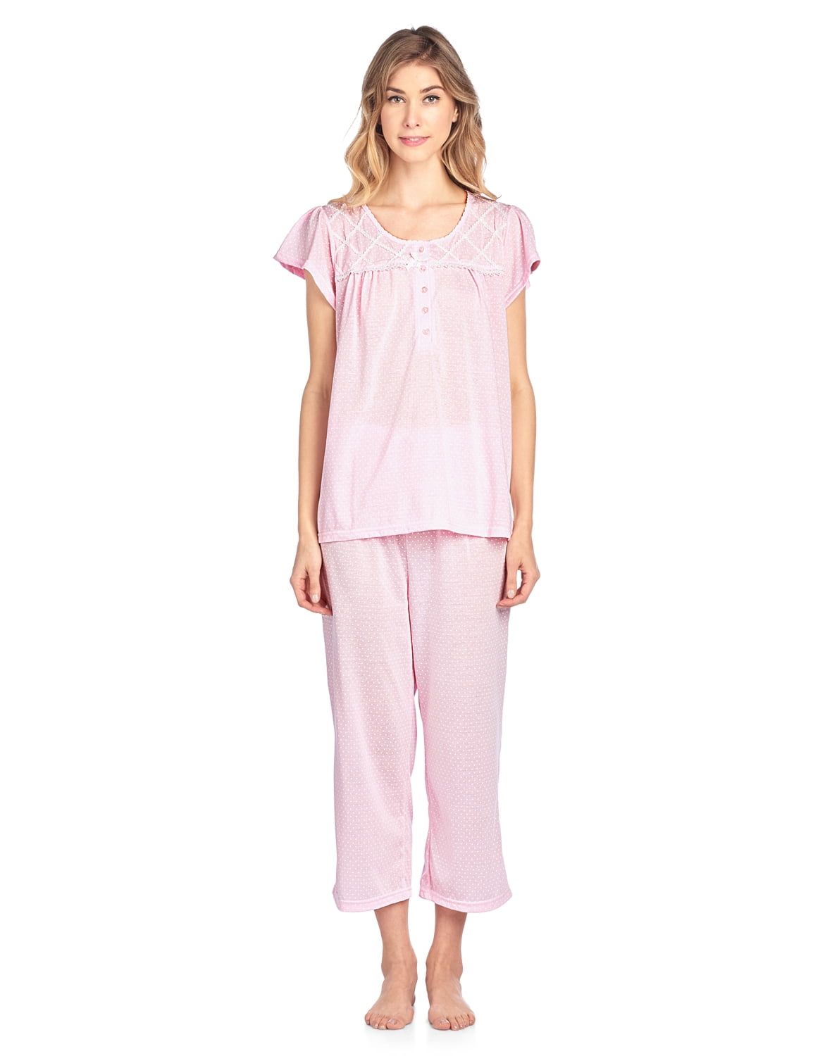 Casual Nights Women's Short Sleeve Lace Dot Capri Pajama Set