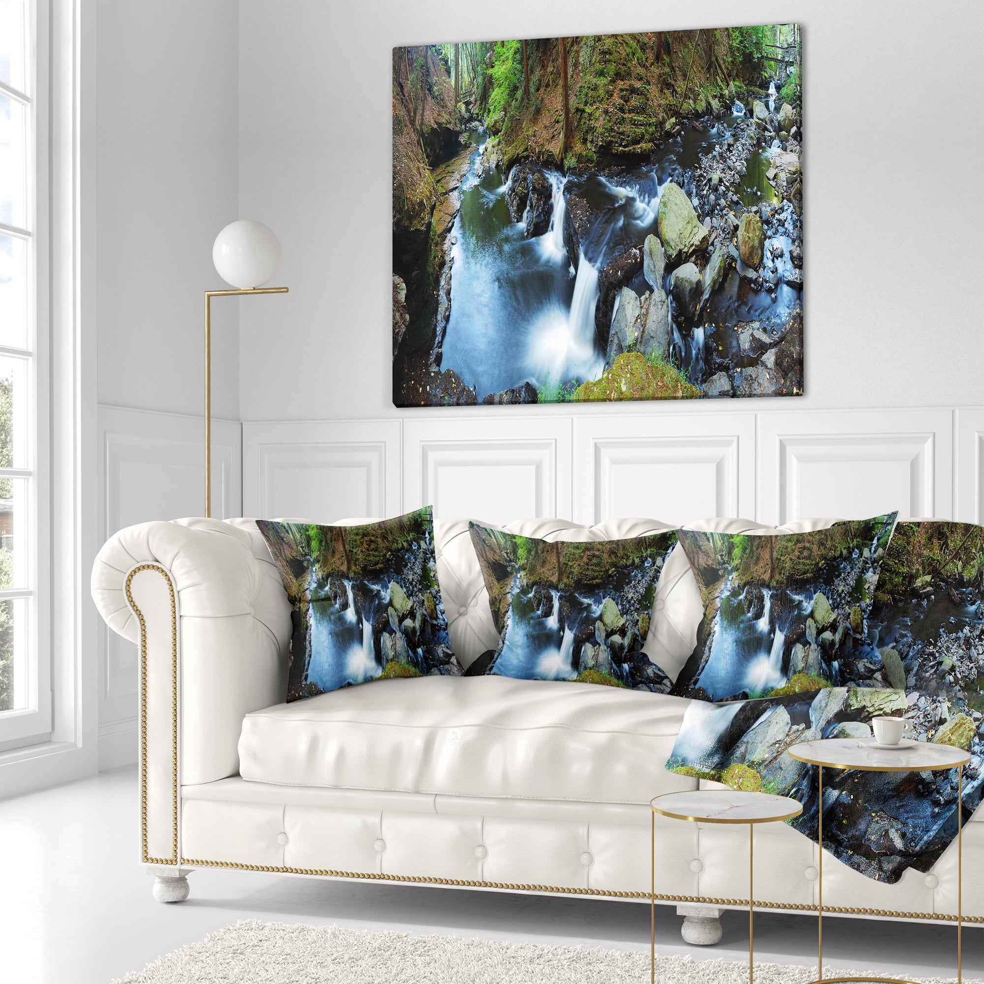 Designart Creek with Hiking Trail Panorama - Landscape Photography Throw Pillow - 18x18