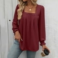 thumbnail image 3 of tklpehg Long Sleeve Shirts for Women Tunic Tops to Wear with Leggings Lightweight Tunic Tops Square Neck Loose Classic Solid Color Going Out Tops Casual Blouses (Wine,XL), 3 of 6