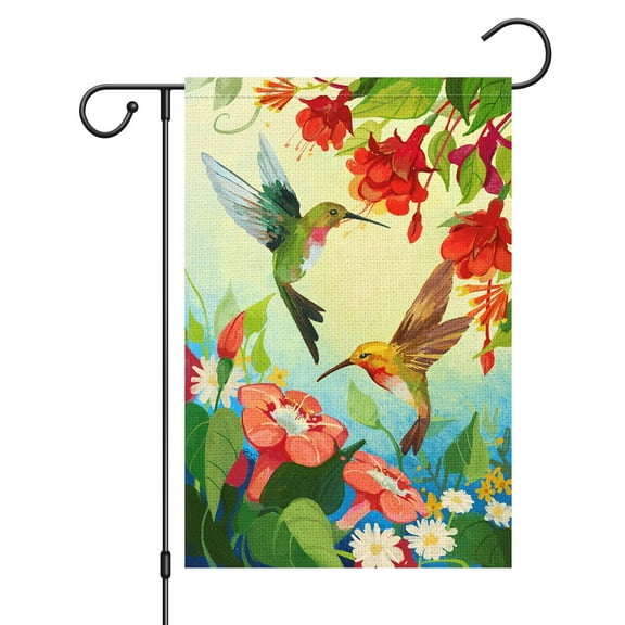 VOCHIC Welcome Spring Garden Flag 12x18 Double Sided Vertical, Burlap Small Bird Floral Garden Yard House Flags Outdoor House Spring Summer Decoration (ONLY FLAG)