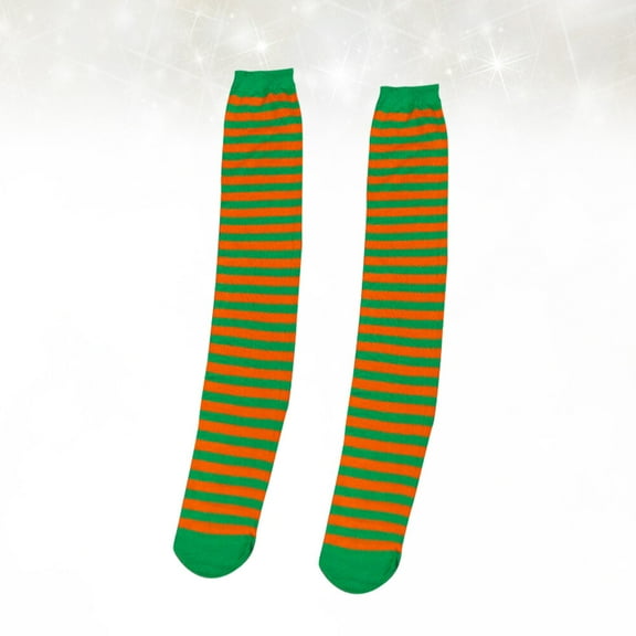 MLINS HOMEMAXS Stripe Socks for St Patrick's Party Long Socks Festival Stockings for Women Girls Yellow and Green Stripe