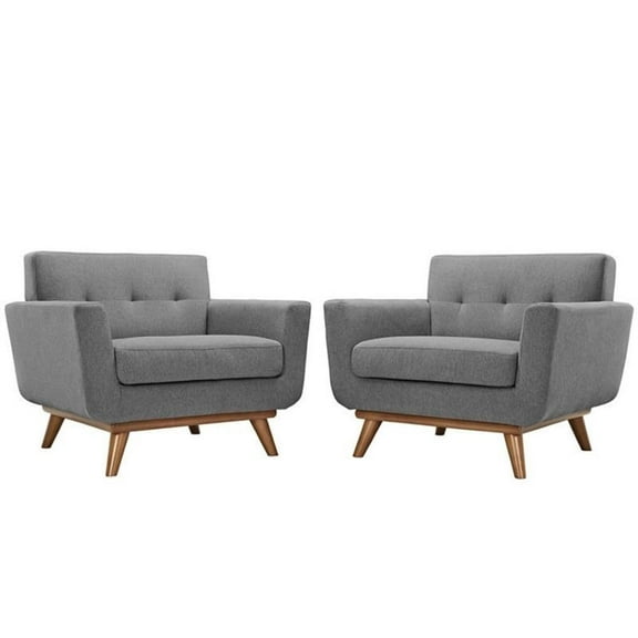 Hawthorne Collections (Set of 2) Contemporary Upholstered Fabric Accent Arm Lounge Chair in Expectation Gray with Solid Wood Legs