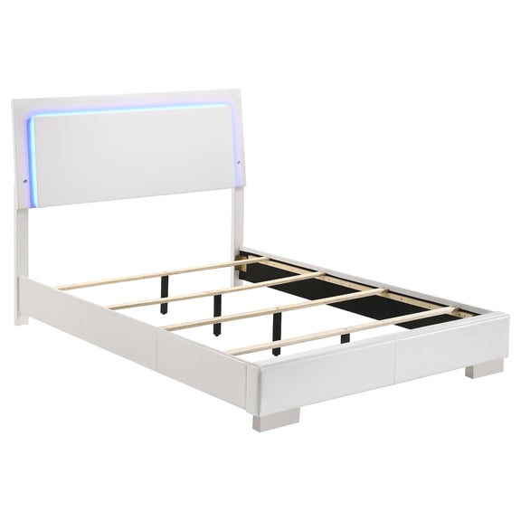 Coaster Company Full Size Wood Panel Bed with LED Lighting, Glossy White