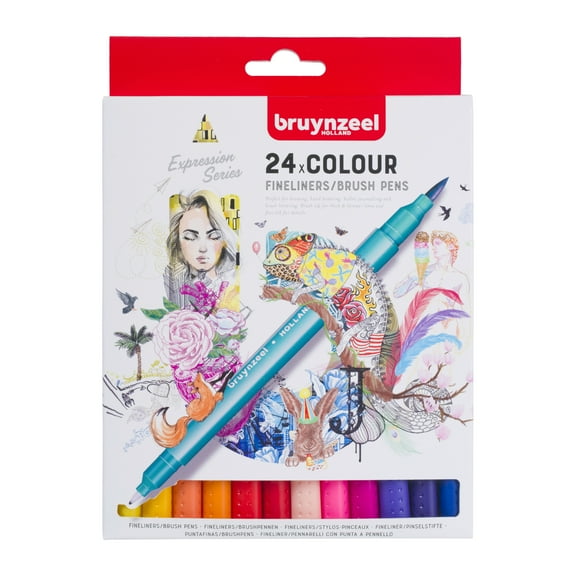Bruynzeel Expression Fineliner Brush Pen Set, 24-Color Set