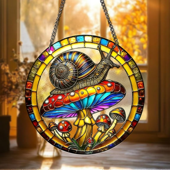 Snail on Mushroom STAINED GLASS Suncatcher Decor Whimsical Window Hanging Colorful Glass Art Boho Garden Decor Gift Home Decor Gifts Idea