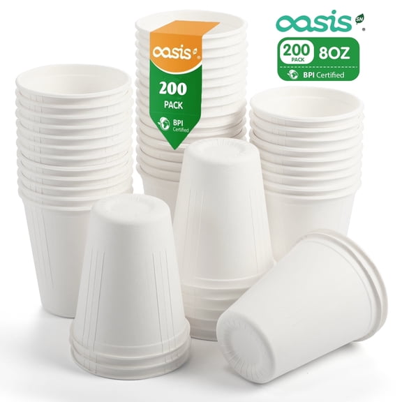 OasisSN 8 oz Paper Cups,Disposable Water Cups,Paper Hot Cups For Office, Travel,Party,200 Count( Leak Proof & Food Safe )