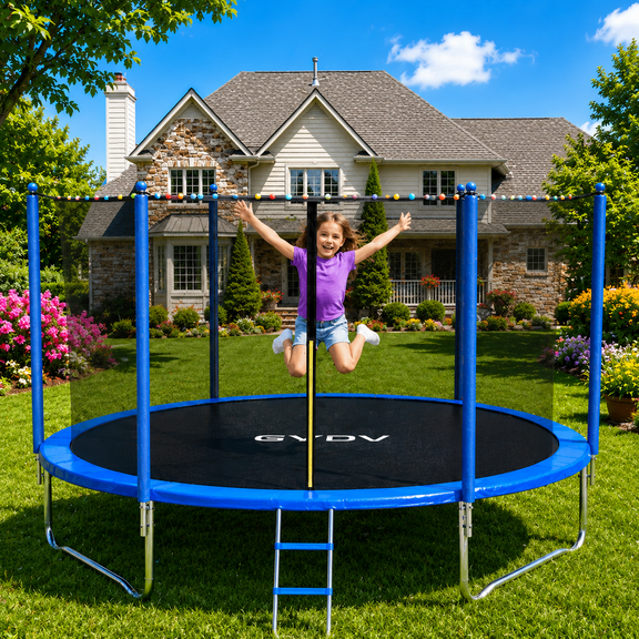 GVDV Outdoor Trampoline, 8' Backyard Recreational Trampoline with Enclosure for Kids & Adults