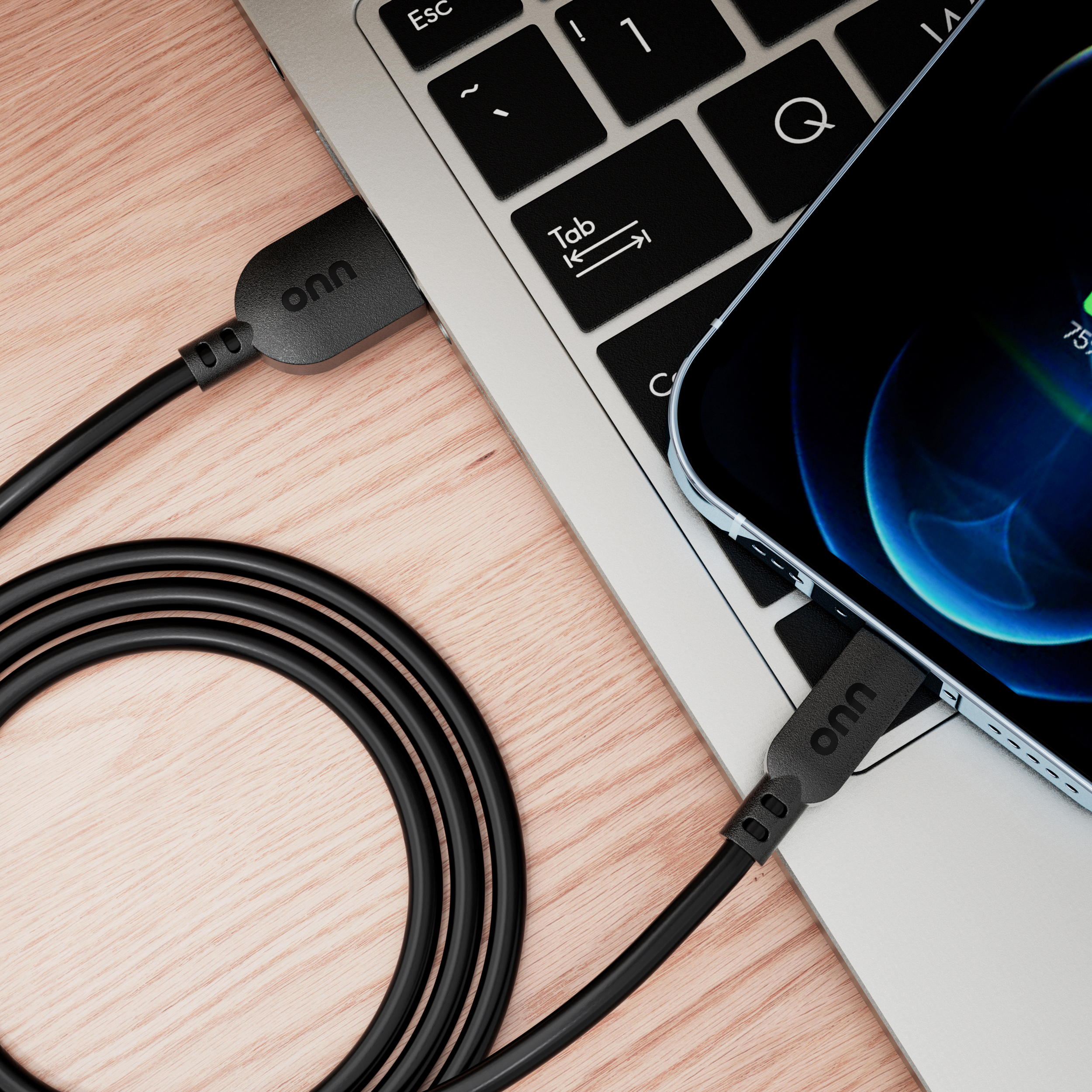onn Lightning to USB Cable, 6 ft, Black photo 5
