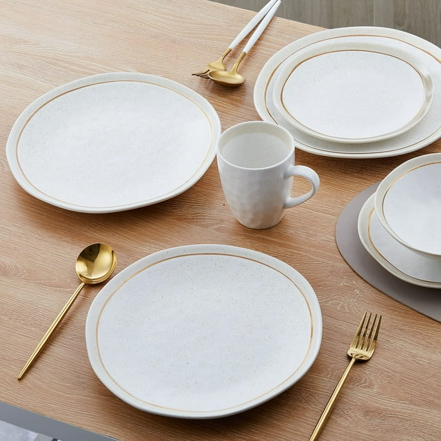 Stone Lain Clara Porcelain 32-Piece Round Dinnerware Set, White, White Speckle (Porcelain Dinnerware Set)