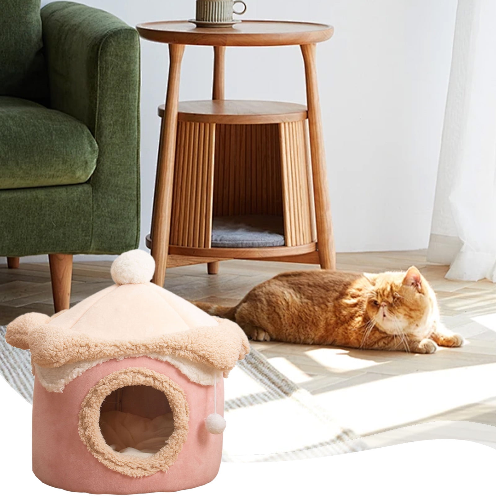 Matoen Cat Bed Cave for Indoor, Suitable for Cat Dome Bed, Hideaway Bed for Indoor Cats with Removable Mattress for Kittens, Cat Tent House for Dual Use (L:16"x16")