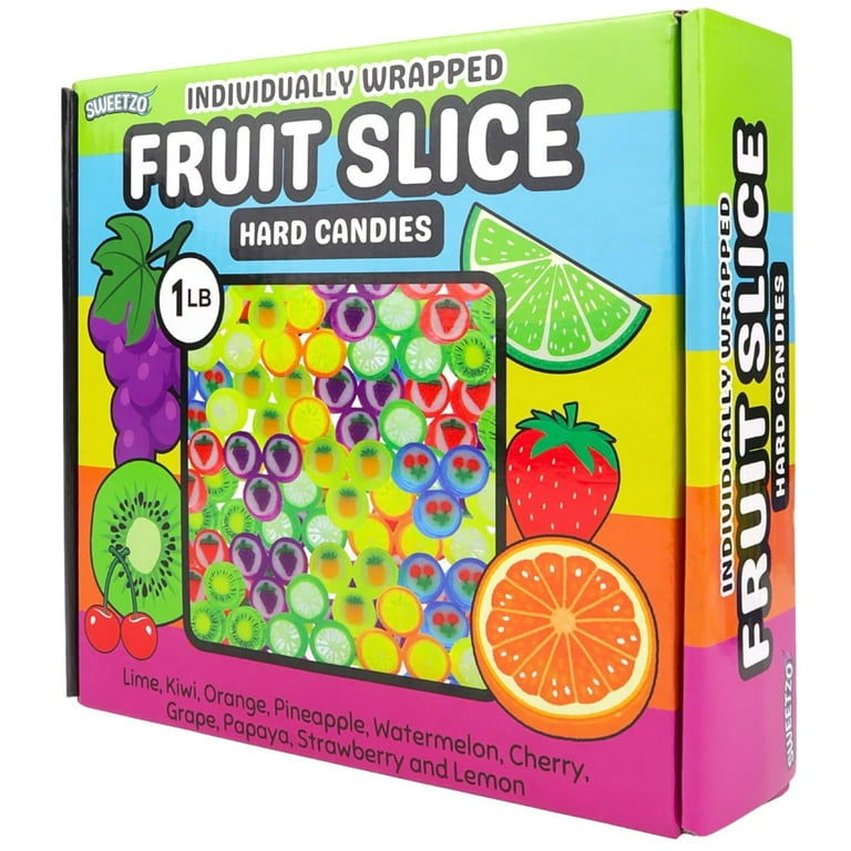 Sweetzo Fruit Slice Cut Rock Candy, 1 Lb Box, Bright Summer Candy