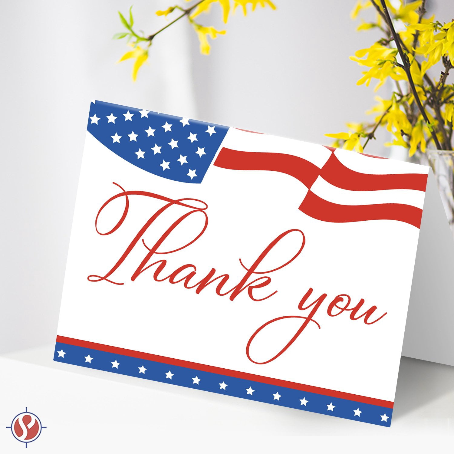 Patriotic Thank You Cards with Envelopes, American Flag July 4th USA Greeting Cards | A2 Size – 4.25 x 5.5” Cards When Folded | 80lb (216gsm) Cardstock | 25 Cards and 25 Envelopes Per Pack