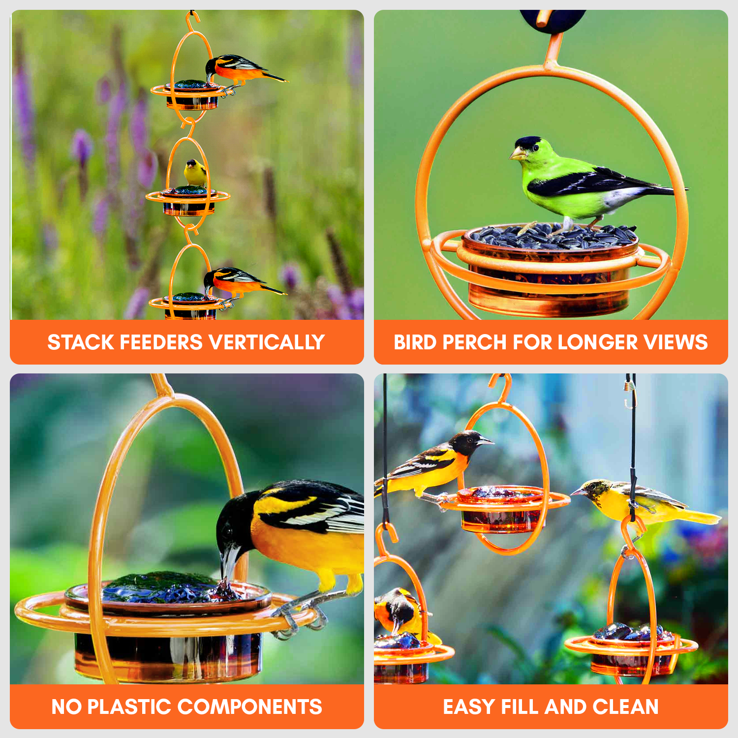 Mosaic Birds Hummble Bold Hanging Bird Feeder for Outdoors, Oriole, Finch Wild Bird Feeders - Orange