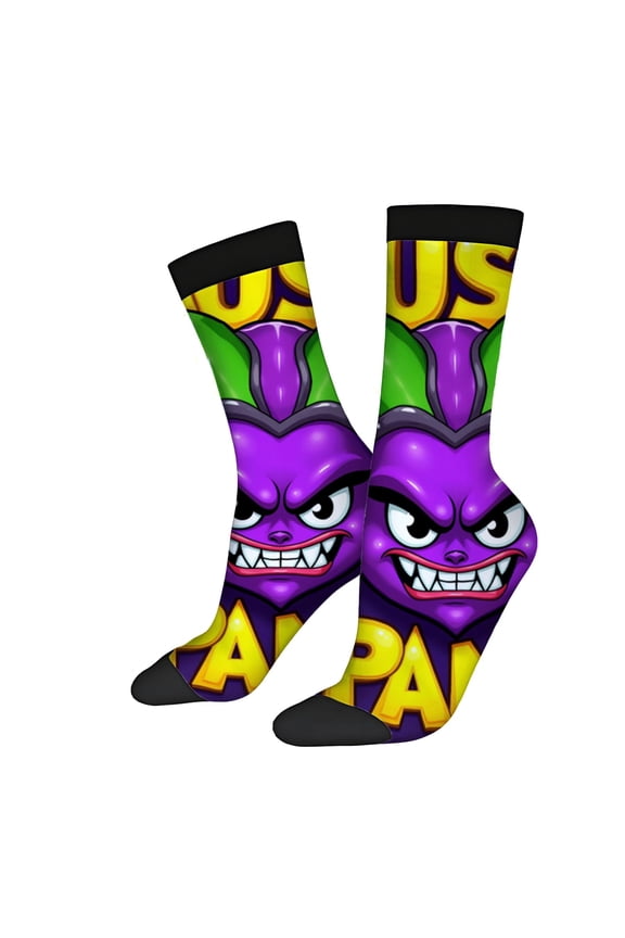 Four Seasons Universal Socks - 2 Pairs of Unisex Trendy Socks with Cartoon Purple Character Teeth and Bold Colors