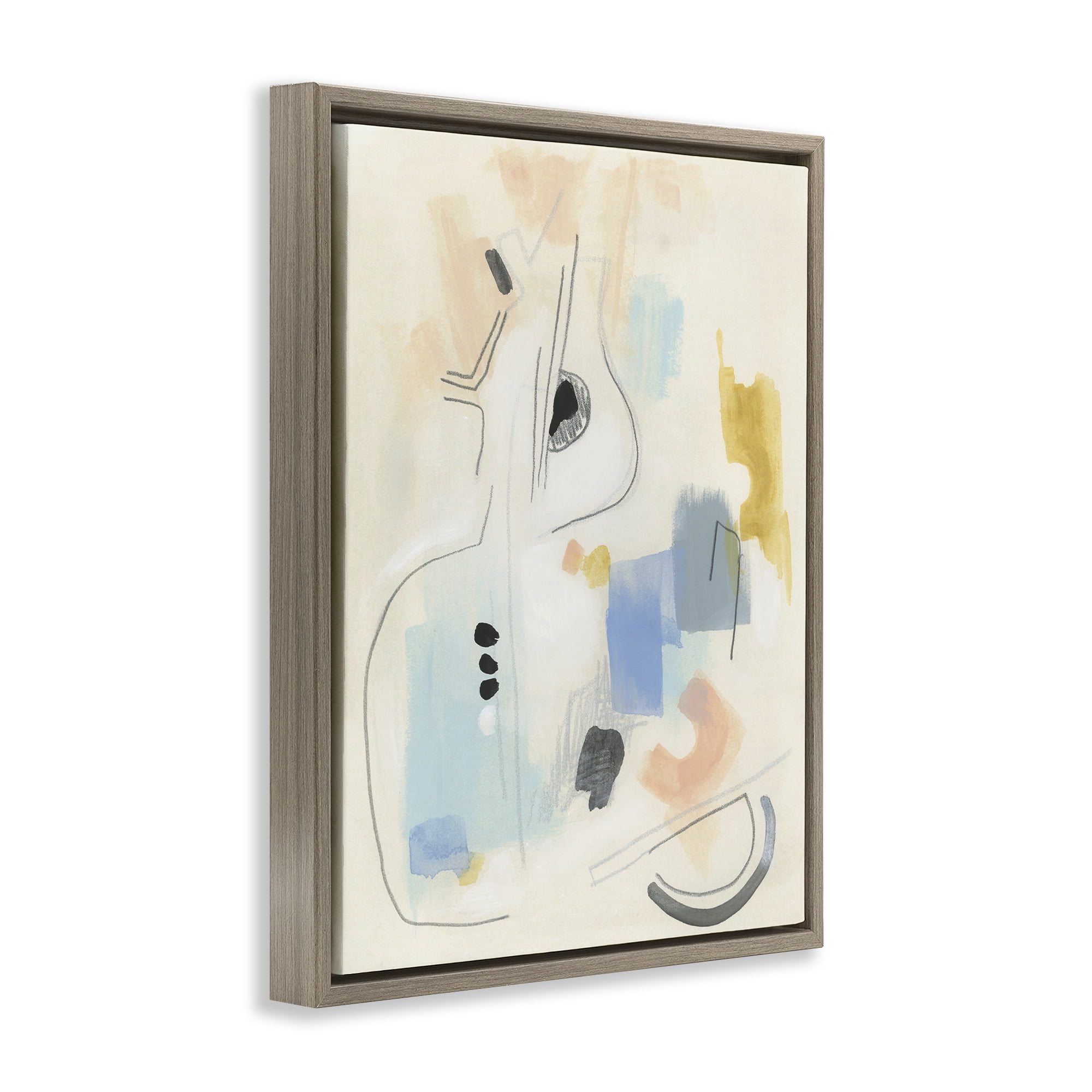 Stupell Industries Funky Modern Pastel Abstraction Abstract Painting Brown Floater Framed Canvas Art Print Wall Art, 17 x 21