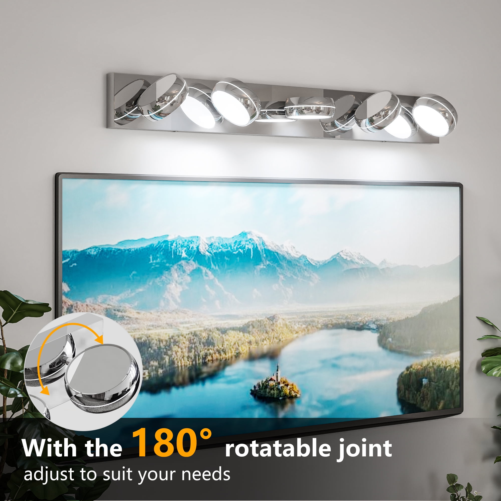 5 Lights Modern LED Vanity Light for Bathroom, 35.4 inch Chrome Up and Down Wall Light Fixtures Over Mirror with Frosted White Acrylic Shades (White Light 6000K)