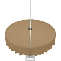Dark Khaki Outdoor Tablecloth with Umbrella Hole and Zipper, Solid Color Table Cover for Round Tables Waterproof Tabletop Collection for Patio, Garden, Picnic, Camping 60R