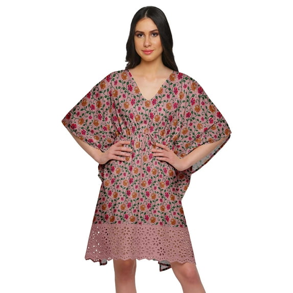 Moomaya Cutwork Lace Beach Kaftan For Women Printed Bikini Caftan Plus Size