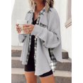 thumbnail image 3 of Womens Waffle Knit Plaid Shacket Boyfriend Button Down Shirt Jacket Loose Long Sleeve Tops, 3 of 4