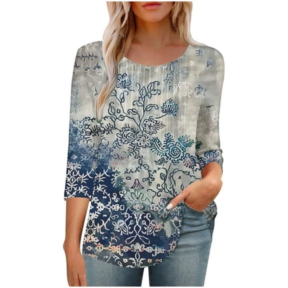 Womens Tunic Tops 3/4 Sleeve Womens Tops Casual Clearance Sale Cotton T Shirts Women Loose Fit Cropped Plus Size Blouses for Women Summer my items ordered