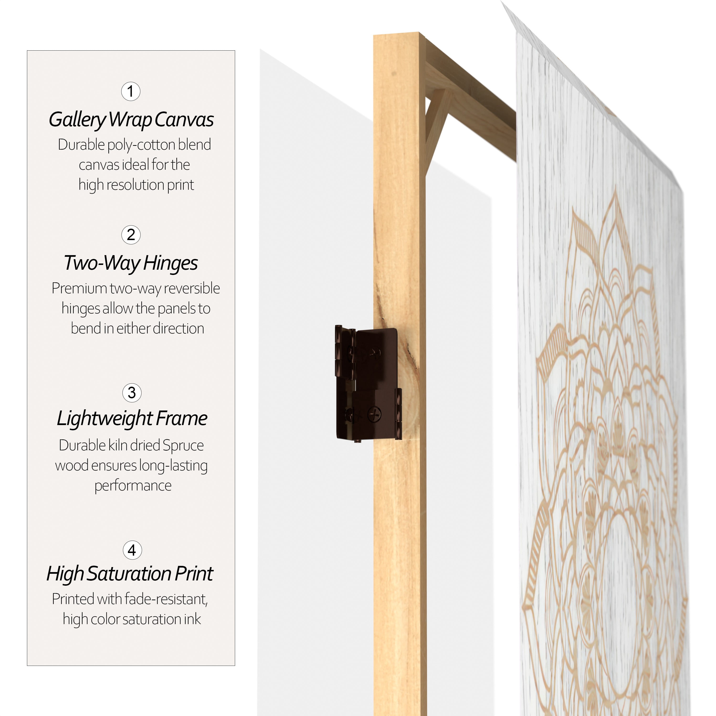 Oriental Furniture 6 ft. Tall Mandala on Birch Canvas Room Divider - 3 Panel
