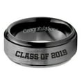 thumbnail image 2 of Tungsten Congrats Grad Class Of 2019 Engraved Band Ring 8mm Men Women Comfort Fit Black Step Bevel Edge Brushed Gray Polished, 2 of 4