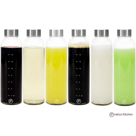 Pratico Kitchen Glass Bottles - Juice, Beverage, Water Bottles - 18 oz, (Best Glass Bottles For Juicing)