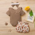 thumbnail image 4 of Odeerbi Baby Girls Boys Clothes Baby Rompers Toddler Ruffle Romper Bodysuit+Floral Print Shorts Headbs Outfits, 4 of 9