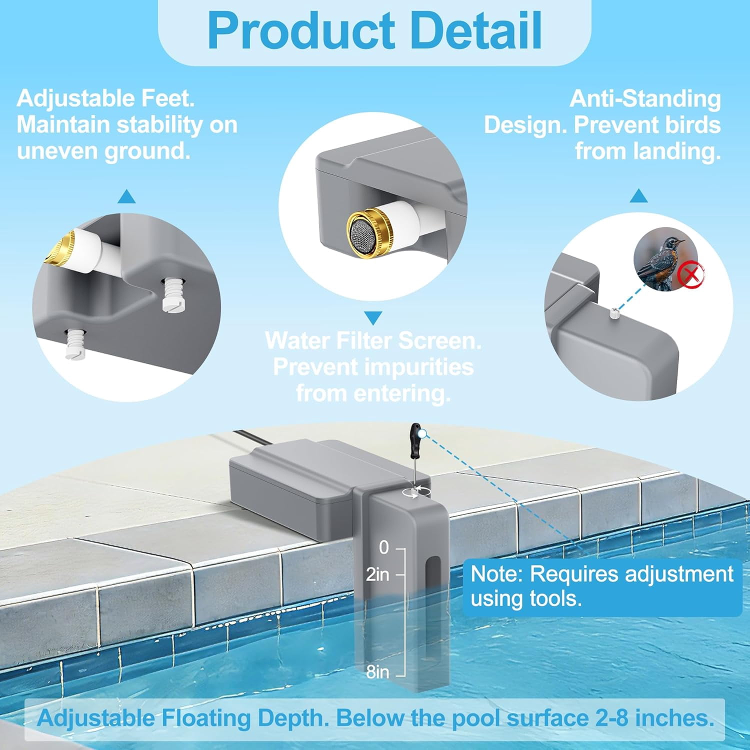 Automatic Pool Filler - Universal Pool Water Leveler Auto Fill with Adjustable Float Valve for In-Ground & Above Ground Pools, Ponds, Spas (Gray)