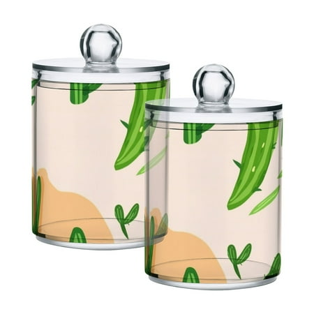 Cactus Pattern Cotton Swabs Cans Translucent Plastic Canisters Dustproof Lid for Bathroom Storage