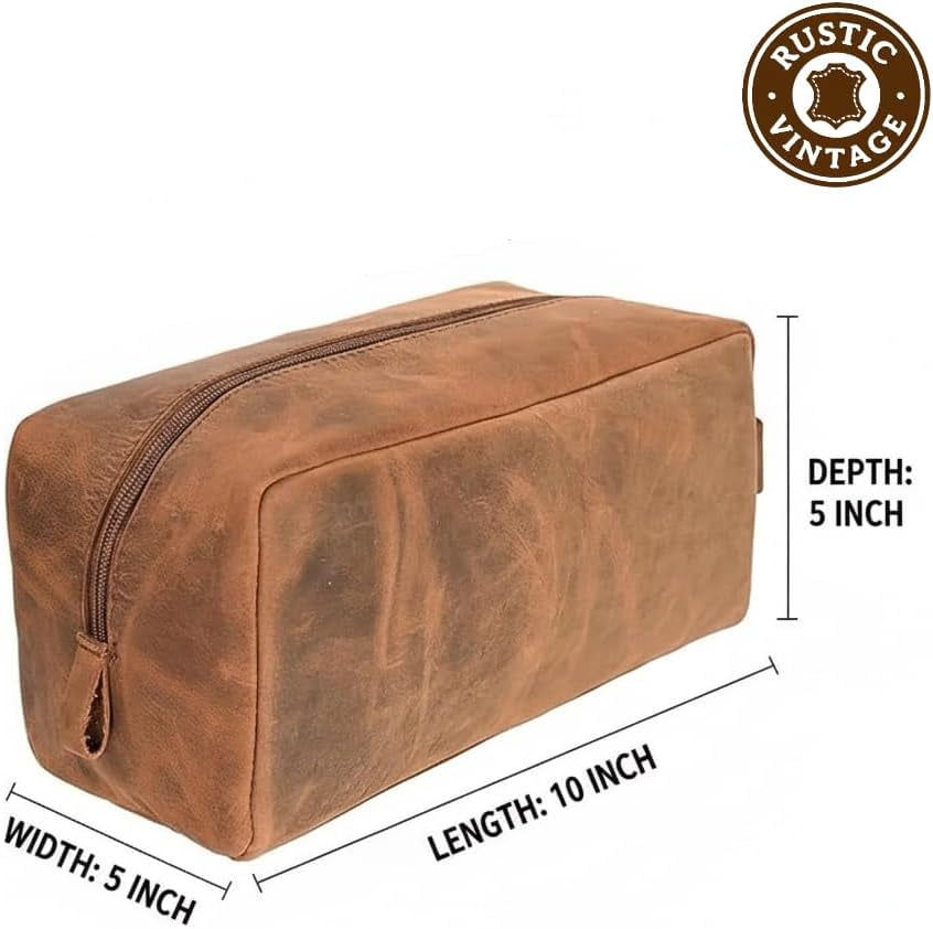 RusticVintage Leather Toiletry Bag, Cosmetic Case, Classy Dopp Kit - Best Gift - Premium Genuine Leather Dopp Kit Shaving Kit Organizer Travel Kit Pouch Bag f - Large Size (Saddle)