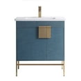 thumbnail image 2 of Fine Fixtures - Modern Blue 30" Bathroom Vanity Set, Satin Brass Hardware, Vitreous China Sink Top, 2 of 5