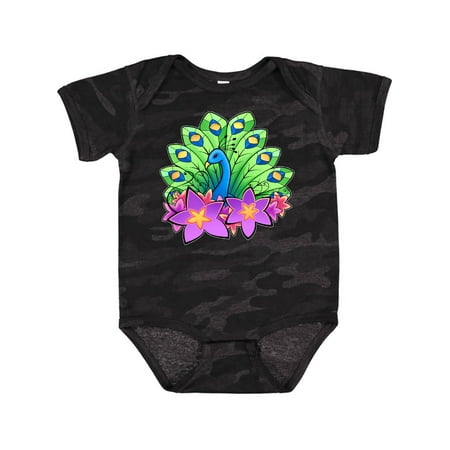 

Inktastic Peacock and Flowers Gift Baby Boy or Baby Girl Bodysuit