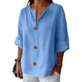 thumbnail image 7 of Summer Linen Tops for Women 2025, Yigetop Linen Shirts for Women Summer Cotton Linen V Neck 3/4 Sleeve Tops Loose Vacation Beach Solid Blouses Tunic Tops 3/4 Length Sleeve Womens Tops Sky Blue XL, 7 of 7