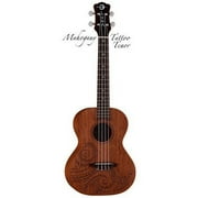Luna UKE TTN MAH Wood Series Laser Etched Tattoo Ukulele W/ Satin Finish