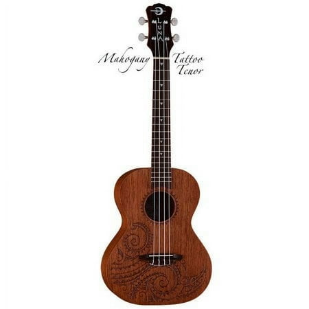 Luna UKE TTN MAH Wood Series Laser Etched Tattoo Ukulele W/ Satin Finish
