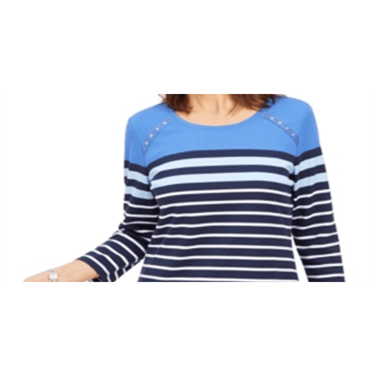Karen Scott Women's Sport Colorblocked Striped Grommet Top Blue Size  X-Small 