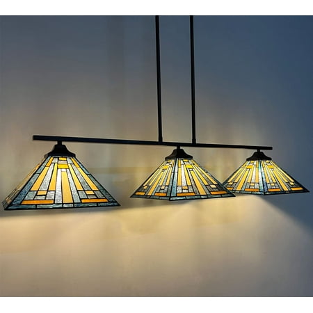

Tiffany Pendant Lighting Fixture 12 Mission Style Stained Glass Hanging Lamp Large Pendant Light