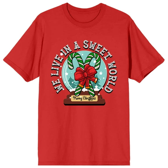 We Live In A Sweet World Women's Red Short Sleeve Holiday Tee-Medium