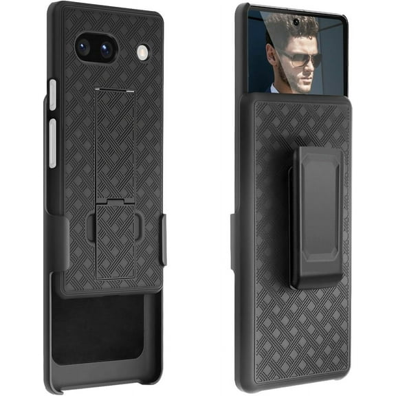 ThousandGear Compatible for Google Pixel 7a 5G,6.1" Holster Case Shell with Screen Protector Slim Rugged Case with Kickstand Swivel Belt Clip Holster Shockproof Antiscratch Cover Case