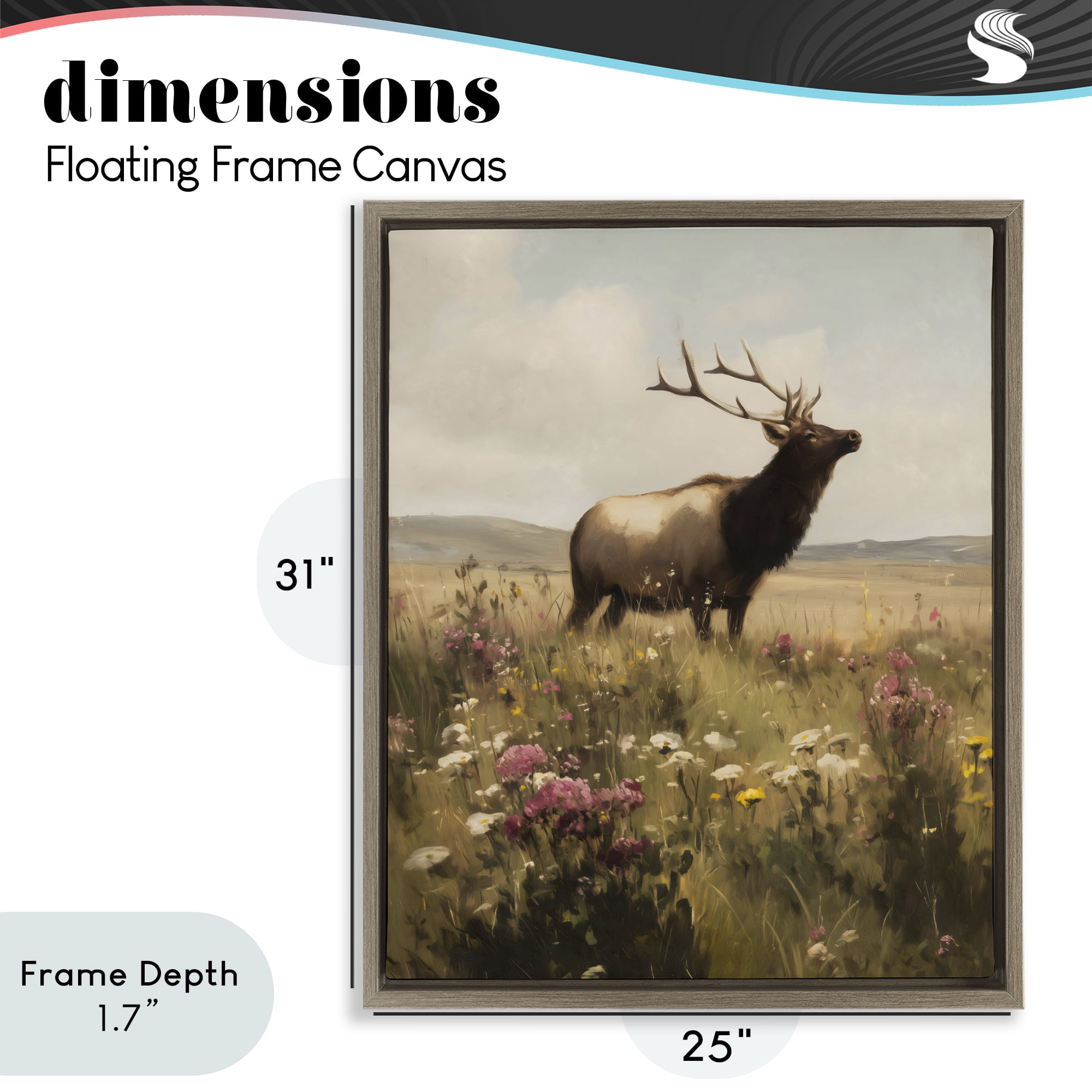 Stupell Industries Elk in the Wildflower Meadow Brown Framed Floater Canvas Wall Art, design by Arlington Prints