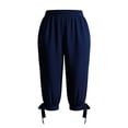 thumbnail image 6 of Women High Waisted Capri Pants with Pockets Tie Knot Straight Leg Cropped Trousers Summer Casual Beach Vacation Pull on Elastic Waist Crop Pants, Navy, 4XL, 6 of 6