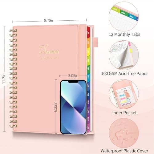 Quivanta 2026-2027 Appointment Book, A4 15-Minute Hourly Planner, July 2026 - June 2027, Academic Planner Weekly and Monthly, 100GSM Thick Paper, Flexible Cover, Note Pages, Colorful Tabs, Pink