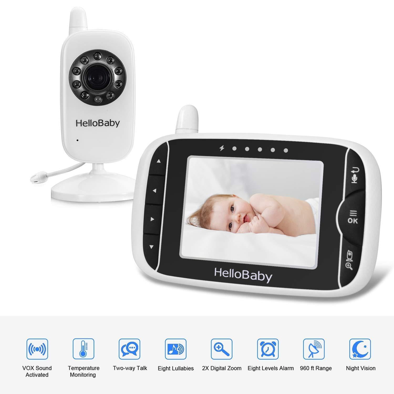  HelloBaby Video Baby Monitor with Remote Camera Pan-Tilt-Zoom,  3.2'' Color LCD Screen, Infrared Night Vision, Temperature Display,  Lullaby, Two Way Audio : Baby