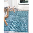 thumbnail image 1 of Unique Loom Trellis Collection Tribal Geometric Transitional Indoor and Outdoor Flatweave Area Rug, 5' x 8', Teal/Gray, 1 of 2